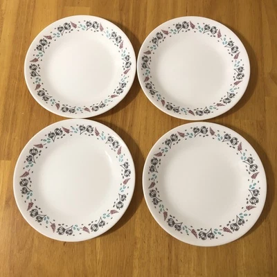 4 Corelle NORDIC BLOOM Appetizer PLATE Bread Dessert Floral Rasberry Teal - Image 1 of 4