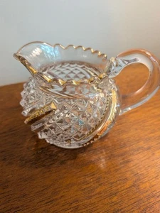 Brilliant Cut Glass/Crystal Creamer Gold Detail Diamond Star Pattern Scalloped - Picture 1 of 8