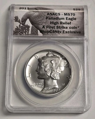 American Eagle 2017 $25 1 OZ paladio alto relieve ANACS MS70 First Strike Foto 1 de 4