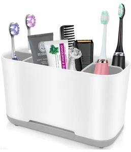 Toothbrush Holder W/ Anti-Slip,Plastic Detachable for Easy Cleaning Grey/White - Picture 1 of 6