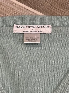 Saks Fifth Avenue 100% Kaschmir Herren Large V Neck Pullover Pastellgrün - Bild 1 von 3