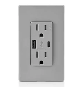 Cargador USB Decora Tipo A y C 15 Amp Toma Resistente a Manipulaciones, Gris T5633-GY - Imagen 1 de 4
