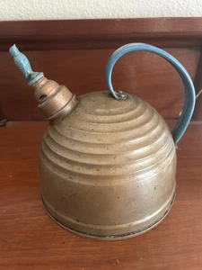 Vintage 1930s Copper Bee Hive Tea Kettle Hawk Blue Falcon Whistler Handle - Picture 1 of 9