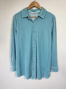 Soft Surroundings Top Damen groß blau Samt Knopfleiste aquamarin minimalistisch - Bild 1 von 10