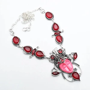 Carved Goddess Face Simulated Ruby Gemstone Necklace Jewelry 42 Gms AN 14156 - Picture 1 of 1
