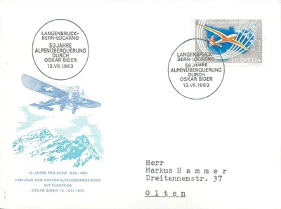 E0059 Switzerland 1963 Airmail Pro-Aero first crossing of Alps - Oskar Bider - Image 1 of 2