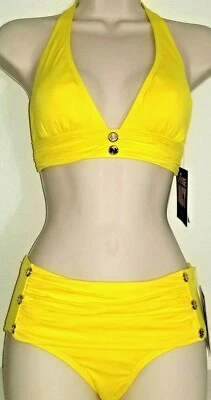🌞JUICY COUTURE MISS DIVINE 2 PEÇAS MAIÔ AMARELO TORANJA HALTER P-XS🌺NOVO COM ETIQUETAS! - Imagem 1 de 4
