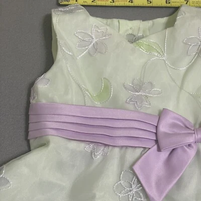 Dress Girls Sz 3T Green Lavender Layered Sheer Embroidered Bow 90s Puff Fancy - Image 1 of 4
