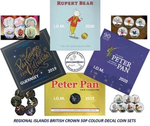2019 2020 2021 REGIONAL 50P COLOUR DECAL COIN SETS Peter Pan Rupert Alice Panto - Picture 1 of 46