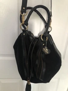 River Island Leather & Suede Black Shoulder Across The Body HandBag Boho Bag - Picture 1 of 7