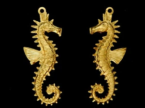 Vintage Raw Brass Stamping/ Ornate Sea Horses/ Mirro Image design/ Fine details - Picture 1 of 3