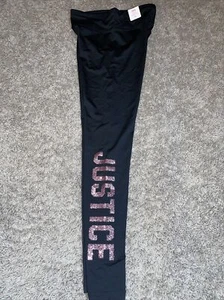 NWT Girl's Size 8 JUSTICE Black Pink Glitter Logo Leggings - Picture 1 of 6