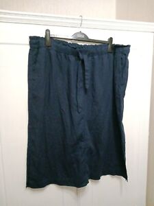 Ladies Skirt M&S Collection Size 22 Navy Linen Mix Knee-length Elastic Tie Waist