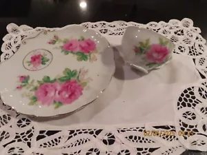 4 Vtg Rose Luncheon Snack Plates with 3 Teacups Beautiful pink Roses & Gold trim - Picture 1 of 6