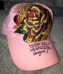 Christian Audigier DON ED HARDY Trucker Hat ROSE Dedicated To One I Love PINK - Picture 1 of 23