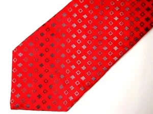 Vtg Murano Mens Necktie Tie Red Grey Geometric Silk 58" Career - Picture 1 of 3