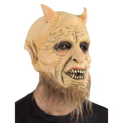 DÄMON MASKE & BART # Karneval Halloween Horror Teufel Satan Kostüm Party Deko - Bild 1 von 2