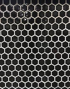 Black Glossy 1x1 Hexagon Porcelain Mosaic Tile Wall and Floor Backsplash - Picture 1 of 5