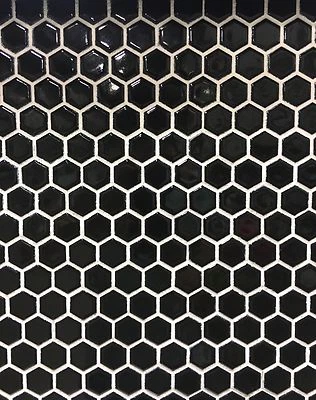 Black Glossy 1x1 Hexagon Porcelain Mosaic Tile Wall and Floor Backsplash - Image 1 of 4
