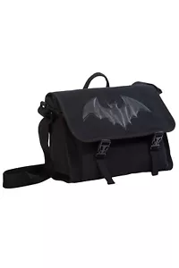 BANNED Apparel Black Gothic Punk Emo Bat Canvas Dragon Frenzy Messenger Bag - Picture 1 of 5