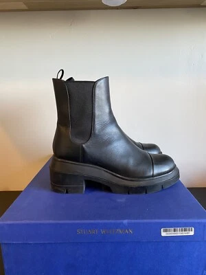Stuart Weitzman Women Norah Chelsea Black Leather Platform Boots sz 8.5US EUR39 - Image 1 of 4