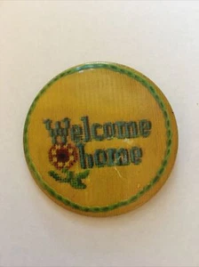 Welcome Home Sunflower Metal Pin Back Button Yellow Photo Faux Cross-stitch - Picture 1 of 12