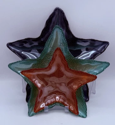 Juego de 3 platos decorativos náuticos estrellas de mar de vidrio turco Akcam Foto 1 de 4