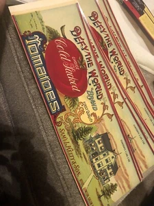 Old Vintage 1940's Defy The World Tomatoes Can LABEL Kelty & Son QUINTON N.J - Foto 1 di 3