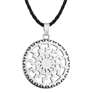 Black Sun Wheel Necklace Slavic Esoteric Occultism Protection Pendant 20" Cord - Picture 1 of 13