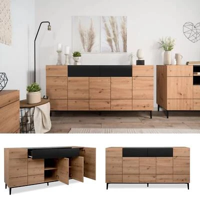 Sideboard Kommode Massiv Holz Schwarz Anrichte Eiche Schrank Modern Homestyle4u - Bild 1 von 4