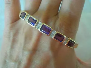 14K Yellow Gold Plated Women 5CT Emerald Simulated Amethyst Bangle Bracelet - Picture 1 of 6