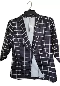 Beyove Blazer Jacke Damen L schwarz Einknopf gerafft 3/4 Ärmel Stretch NEU - Bild 1 von 3