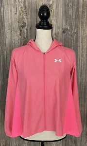 Under Armour Full Zip Athletic Jacket Hooded Pink Hi-Low Loose Fit Youth Girl XL - Picture 1 of 7