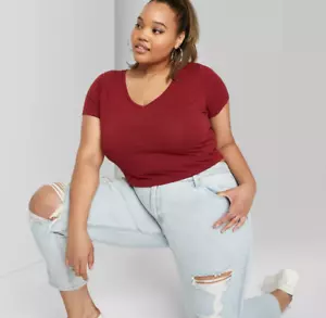 Women's Plus Size Short Sleeve V-Neck Cropped T-Shirt - Wild Fable - Picture 1 of 3