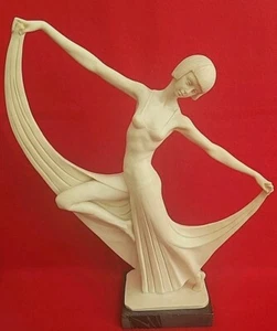 Vintage Art Deco Ivory Lady Dancer Statue Large 16" Tall Signed A. Santini Italy - Picture 1 of 13