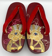 Sandales kimono japonaises vintage en bois laqué rouge peintes Geta Kimono chaussures geisha