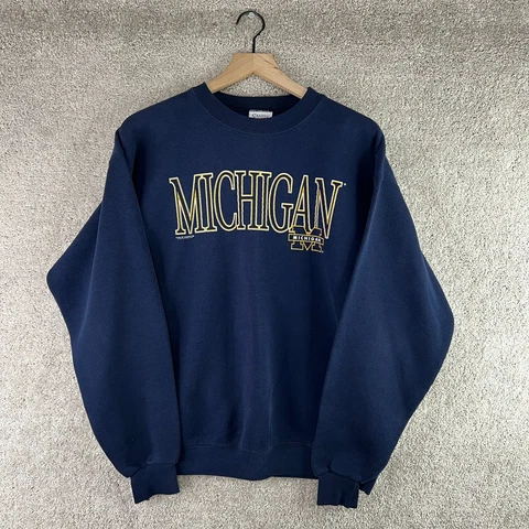 VINTAGE Michigan Wolverines Sweatshirt Mens Large Blue Crewneck 90s Spell Out Cover