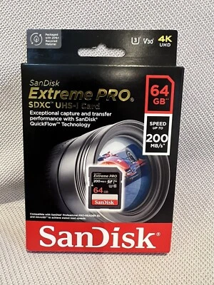 SanDisk Extreme Pro 64gb   4K UHD  200 MB/S  Brand New in Box - Image 1 of 4