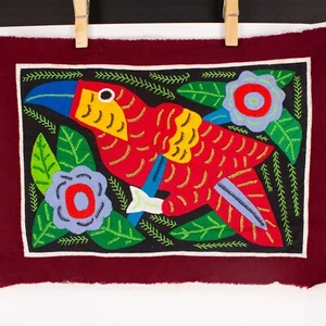 Mola Reverse Applique Tropical Toucan Bird Panama Guna Folk Art - Picture 1 of 8