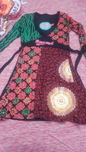 Pre-owned DESIGUAL Colorful Medallion Patchwork Belted Dress Sz See Measurements - Picture 1 of 7