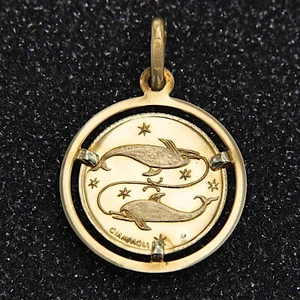18k 750 Solid Yellow GOLD Zodiac Sign Pisces Fish Unoaerre Italy Pendant Medal - Picture 1 of 8