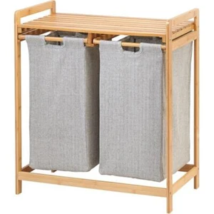 Badregal Zwei Wäschebehälter Griffen Ablage Badzubehör Bambus natur mDesign - Bild 1 von 6