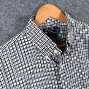Polo Ralph Lauren Shirt Mens Large Grey Plaid Check Long Sleeve Custom Fit 16.5" - Imagen 1 de 14