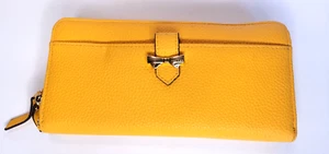 ANNE KLEIN Mustard Yellow Faux Leather Zip Around Clutch Wallet 8" x 4" EUC - Picture 1 of 6