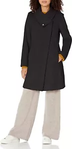 Kenneth Cole Women's Asymmetrical Classic Melton Wool Coat Black, Medium - Picture 1 of 10