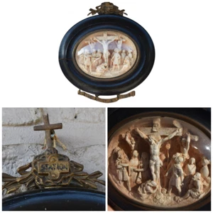 Antique 19thc napoleon III meerschaum carved signed Station cross scene - Picture 1 of 8