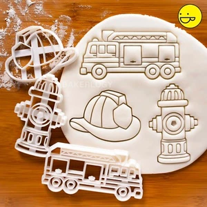 Set of 3 Firefighter themed cookie cutters | fireman fire engine truck helmet - Picture 1 of 11