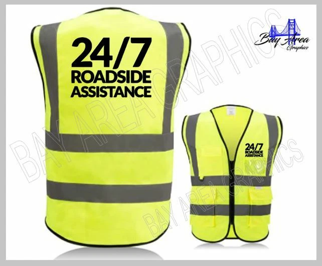 24/7 Roadside Assistance Safety Vest Yellow Reflective Strips M-L-XL   - Image 1 of 4