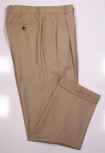 Brooks Brothers Dress Pants Tan Twill Loro Piana Wool Pleated Country Club 33x28 - Picture 1 of 9