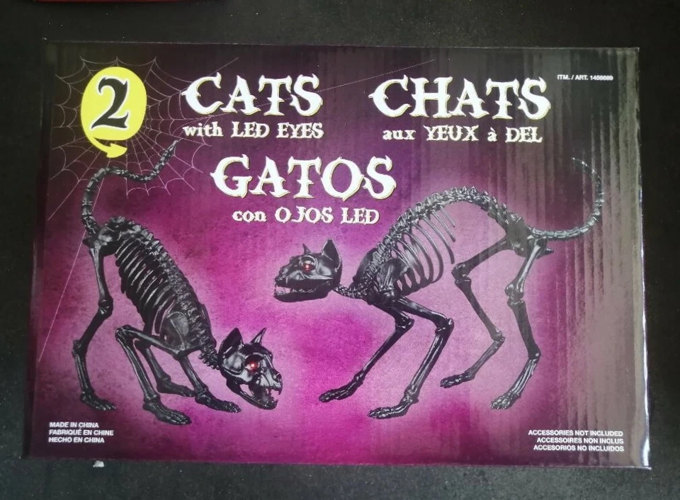 Halloween Skeleton Cats With LED Eyes 2 pcs Halloween Decor Indoor Outdoor - Image 1 of 1